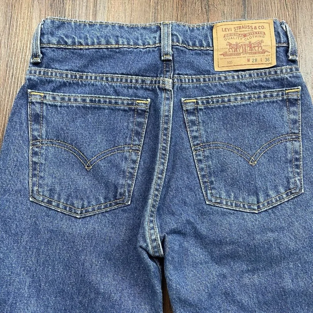 Vtg Levis 505 Denim Blue Jeans Recycled Refashion Beaded Fringe Cuffs Size 28x36 - Picture 4 of 10